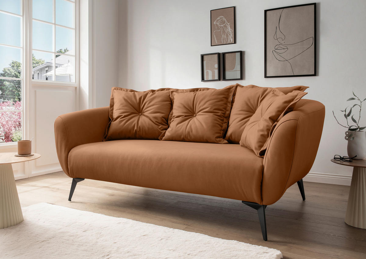 2,5-SITZER in Lederlook Cognac  - Cognac/Schwarz, Modern, Textil/Metall (196/94/103cm) - Livetastic