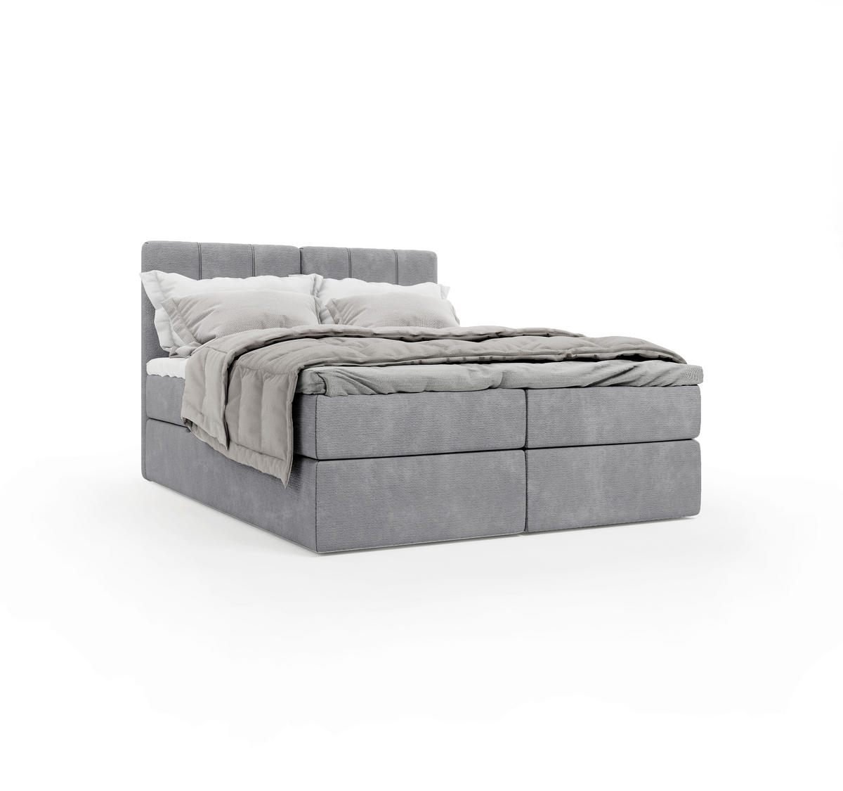 BOXBETT 160/200 cm,  in Grau, gepolstertes Kopfteil, Bettkasten, Topper, Matratze, H3 = fest  - Schwarz/Grau, Design, Holzwerkstoff/Kunststoff (160/200cm) - Esposa