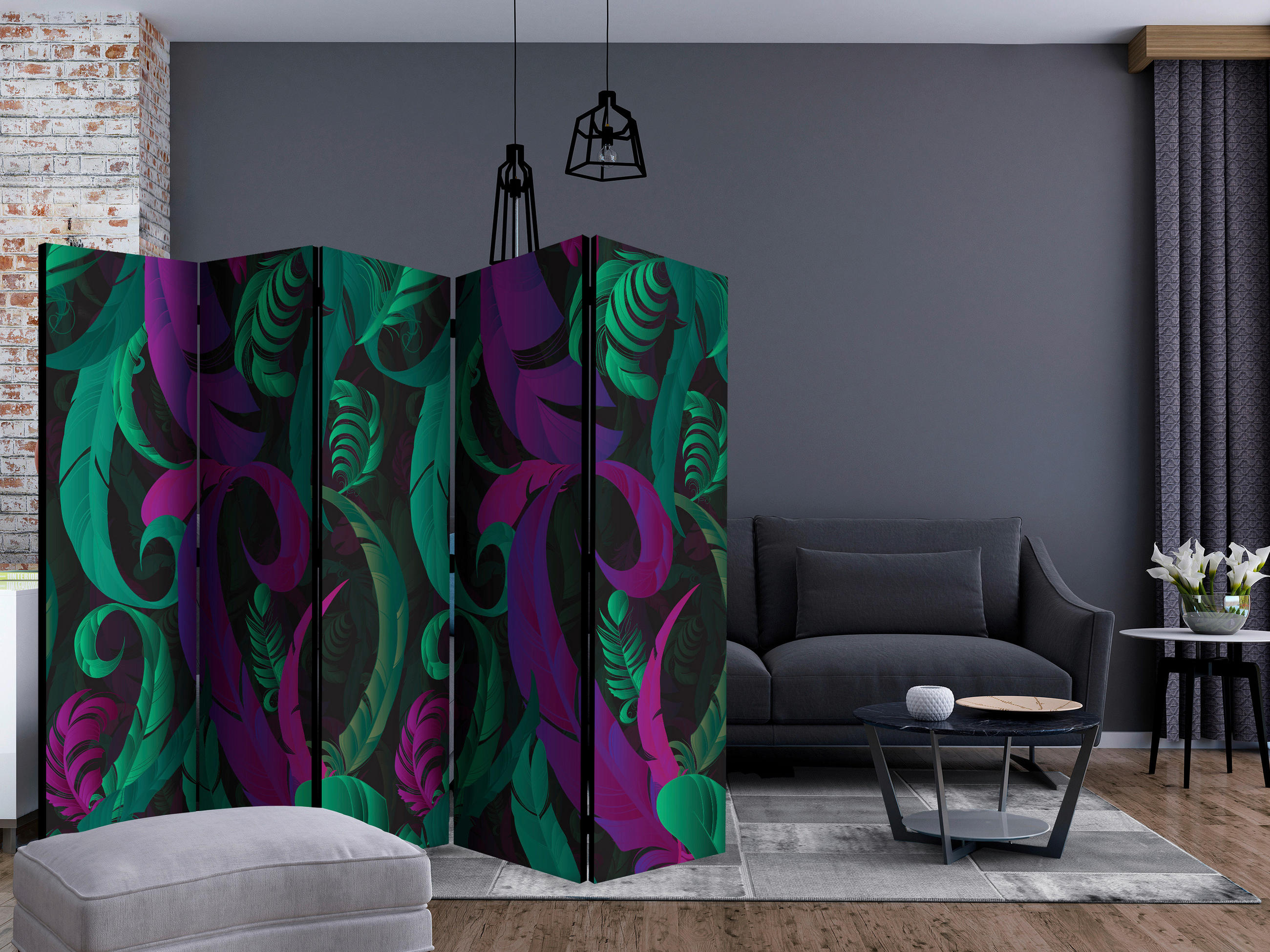 SKÄRMVÄGG  i trä, textil  grön, violett  - grön/violett, Basics, trä/textil (225/172/3cm) - artgeist