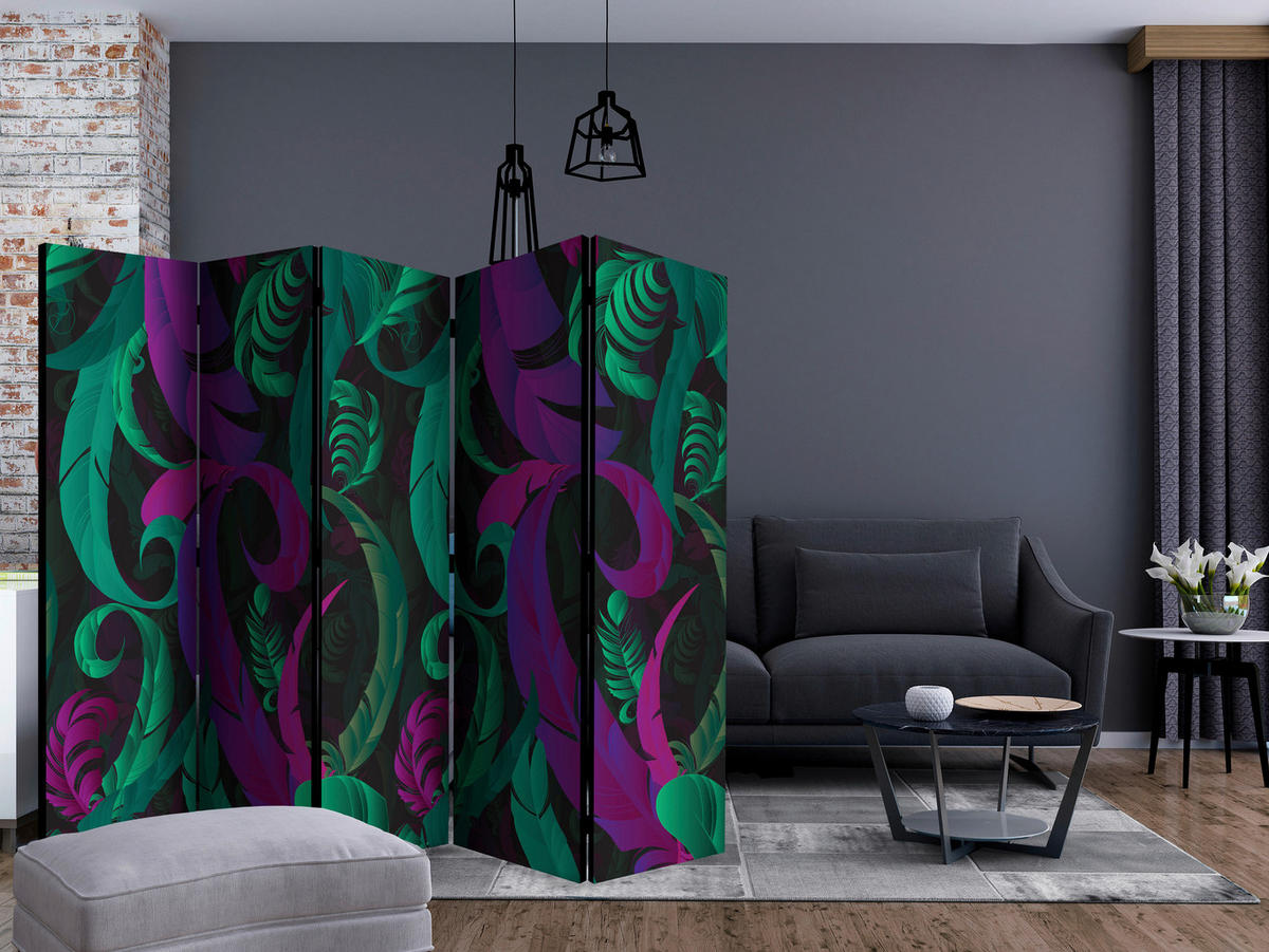 SKÄRMVÄGG  i trä, textil  grön, violett  - grön/violett, Basics, trä/textil (225/172/3cm) - artgeist