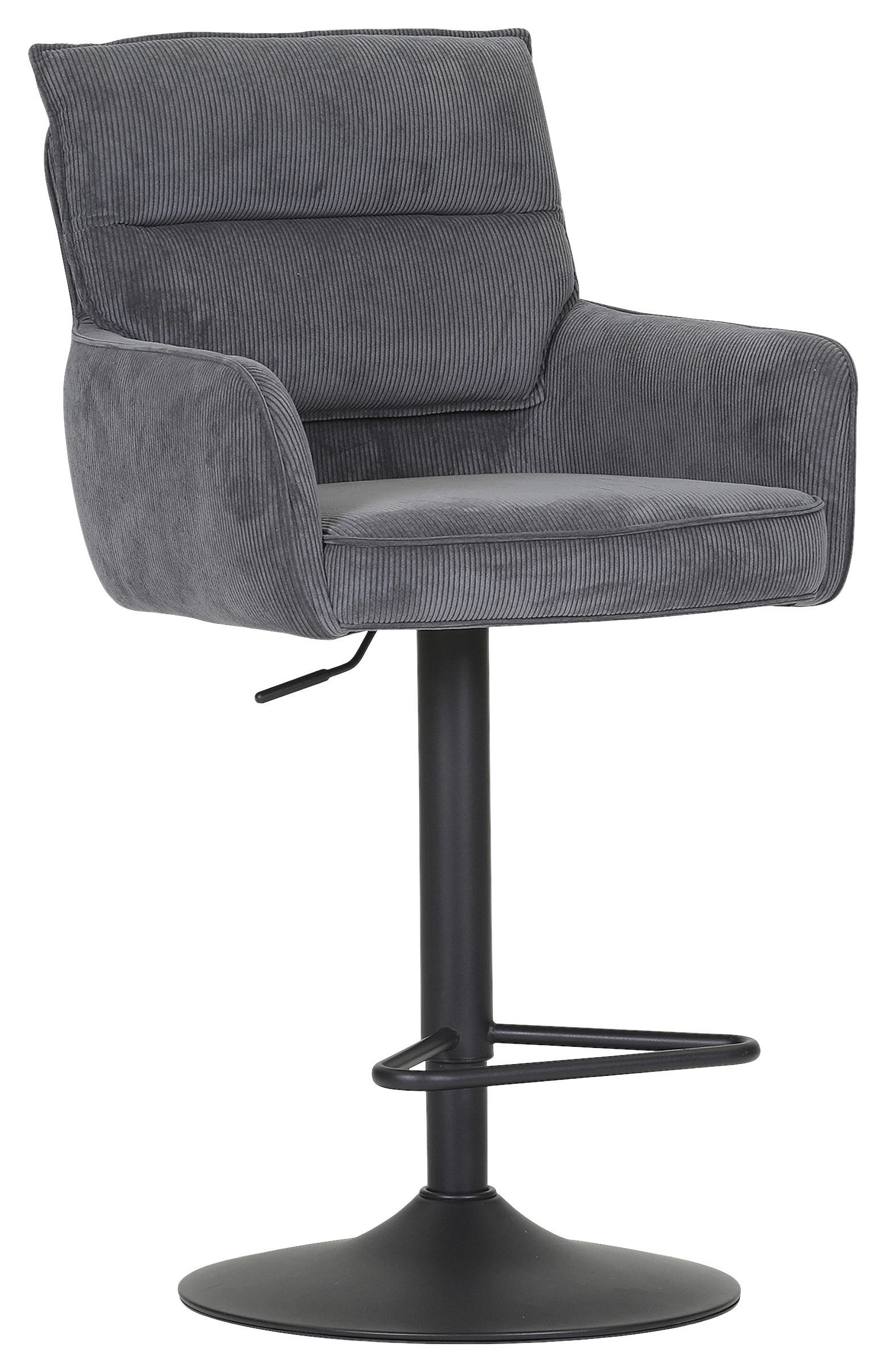 BARHOCKER Cord Anthrazit Stoffauswahl, Sitzfläche 360° drehbar  - Anthrazit/Schwarz, Design, Textil/Metall (54/98-120/58cm) - Novel