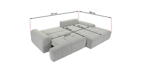 Ecksofa mit Funktion Grau Flachgewebe Zierkissen, Rückenkissen, Bettkasten, Schlaffunktion, Rücken echt, Liegefläche im Originalstoff  - Schwarz/Grau, KONVENTIONELL, Kunststoff/Textil (190/277cm) - Carryhome