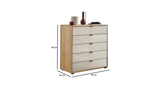 KOMMODE 60/86/43 cm in Champagner, Eiche Bianco - Schieferfarben/Eiche Bianco, Design, Glas/Holzwerkstoff (60/86/43cm) - Novel
