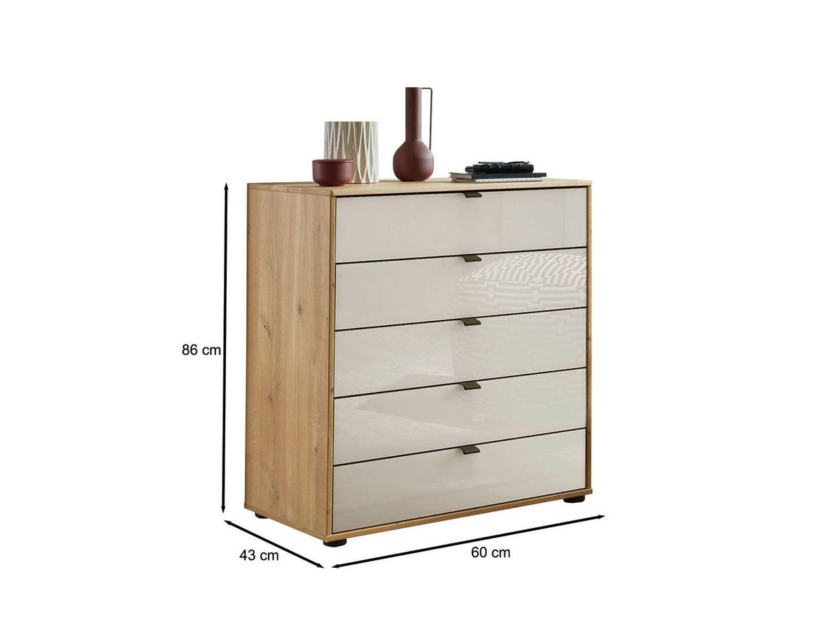KOMMODE 60/86/43 cm  in Champagner, Eiche Bianco  - Schieferfarben/Eiche Bianco, Modern, Glas/Holzwerkstoff (60/86/43cm) - Novel