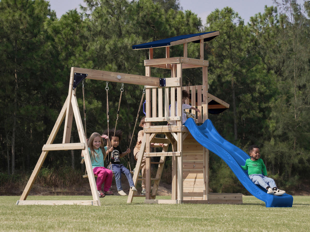 SPIELTURM 345/270/336 cm  - Blau/Braun, KONVENTIONELL, Holz (345/270/336cm) - Ambia Garden