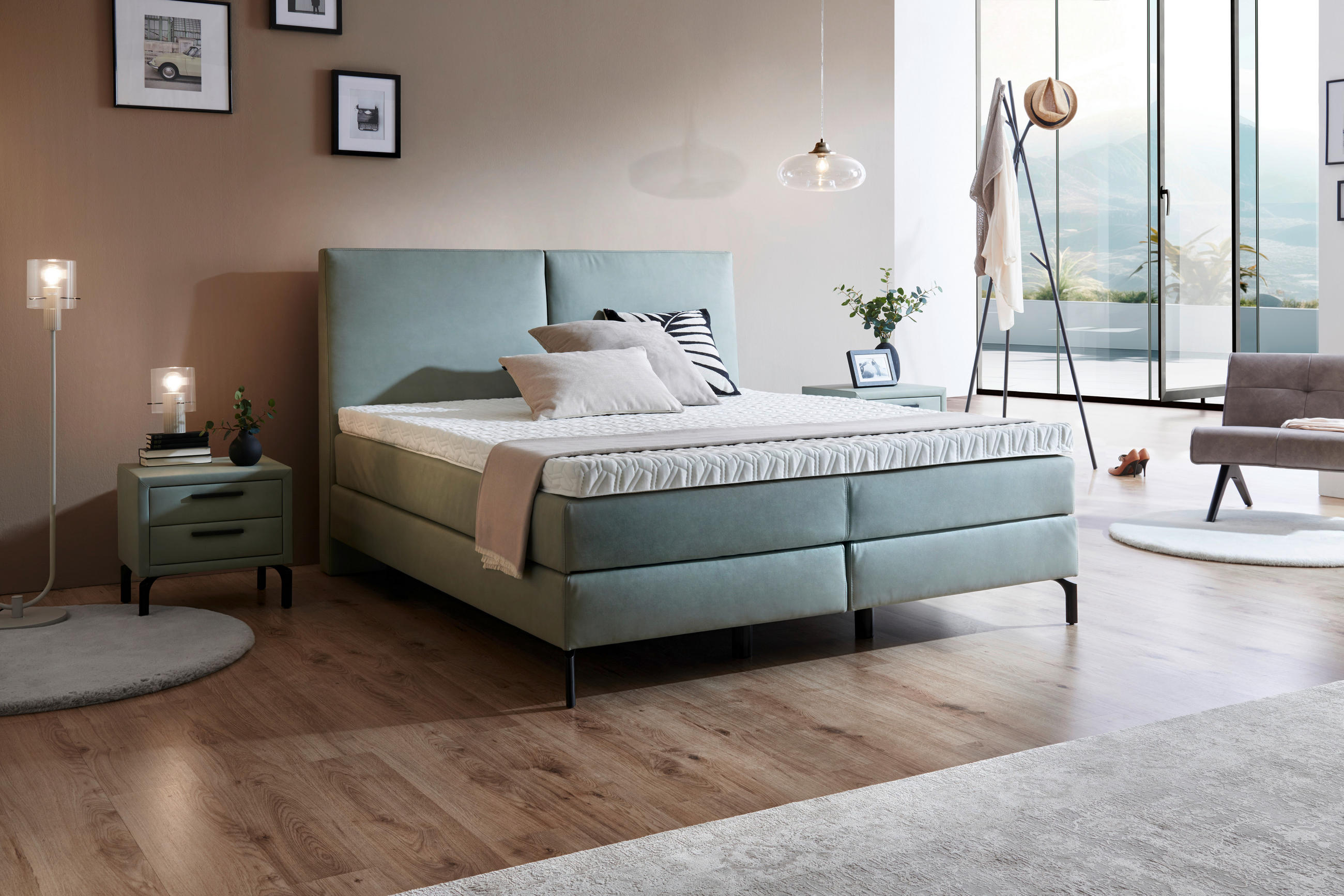 BOXSPRINGBETT 160/200 cm  in Jadegrün  - Jadegrün/Schwarz, Konventionell, Textil/Metall (160/200cm) - Dieter Knoll