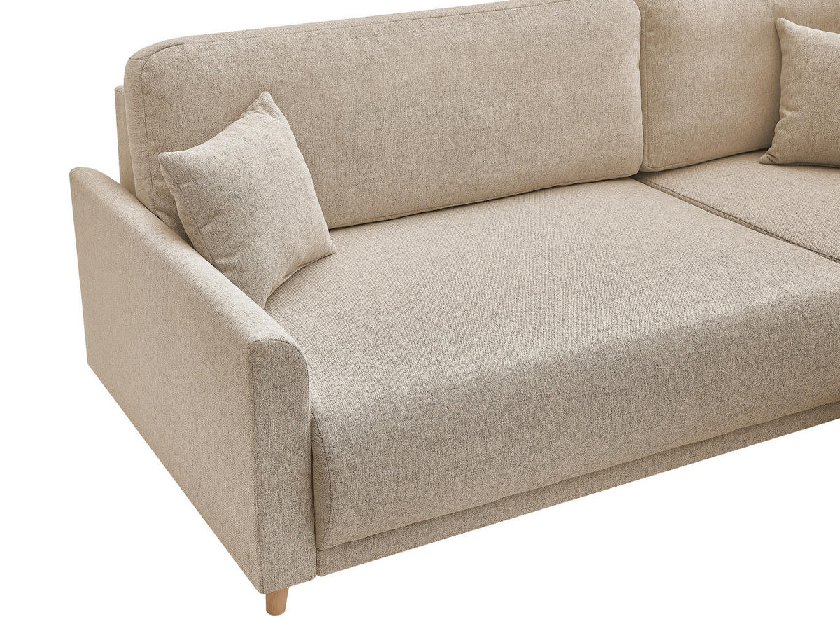 ECKSOFA MILOS Beige Flachgewebe, Struktur Rückenkissen, Bettkasten, Schlaffunktion, Rücken echt  - Beige/Naturfarben, Design, Textil (224/148cm) - P & B