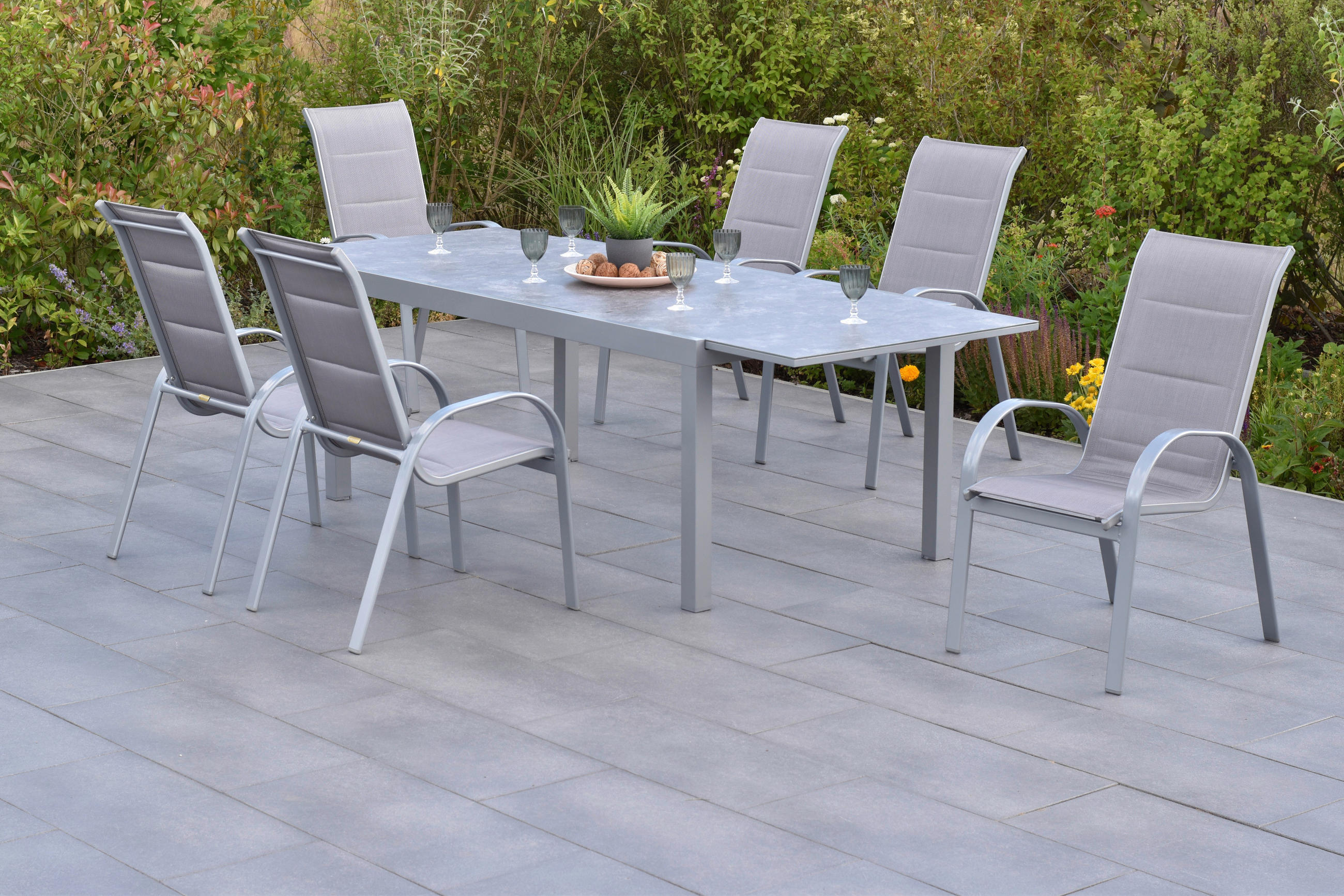 GARTENSET Aluminium  - Silberfarben/Braun, MODERN, Textil/Metall - Gardenson