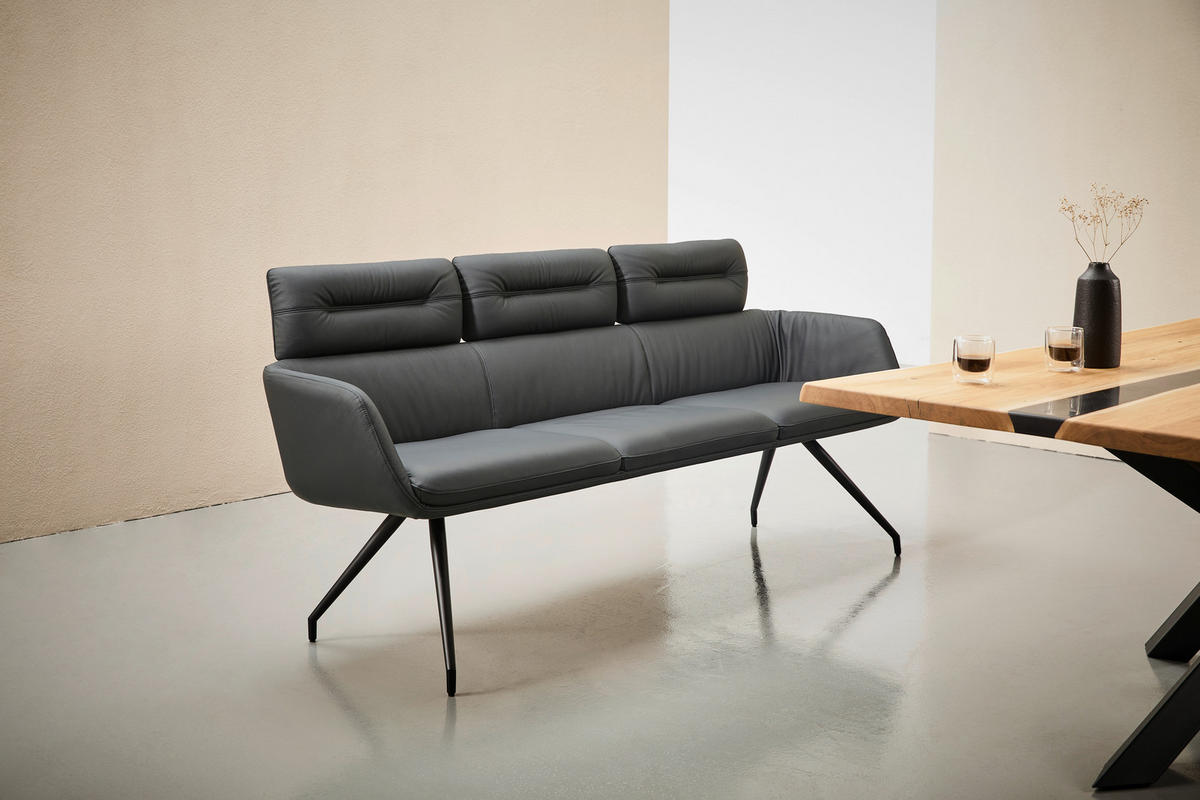 SITZBANK 200/91/70 cm Echtleder Schwarz  - Schwarz, Design, Leder/Metall (200/91/70cm) - Dieter Knoll