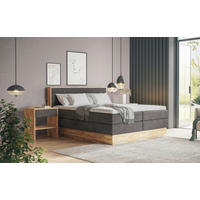 BOXSPRINGBETT 180/200 cm,  in Graphitfarben, Taupe, Eichefarben, Matratze, gepolstertes Kopfteil, Bettkasten, Topper, H3 + H3 = fest  - Taupe/Eichefarben, MODERN, Holz/Kunststoff (180/200cm) - Livetastic