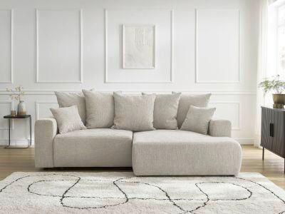 ECKSOFA Ottomane rechts  ATILLA Beige Struktur  - Beige/Schwarz, MODERN, Kunststoff/Textil (244/149cm)
