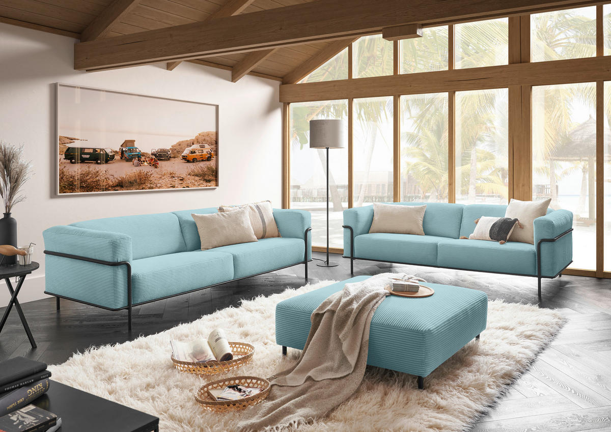 3-SITZER-SOFA Cord Hellblau  - Schwarz/Hellblau, Design, Textil/Metall (236/67/96cm) - Johann Jakob