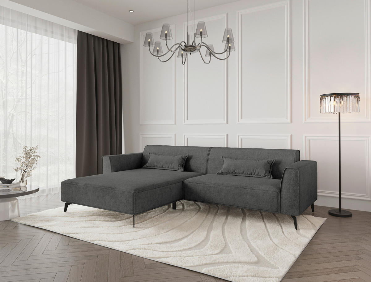 ECKSOFA Chenille Dunkelgrau  - Hellbraun/Dunkelgrau, Modern, Textil/Metall (190/295cm) - Carryhome