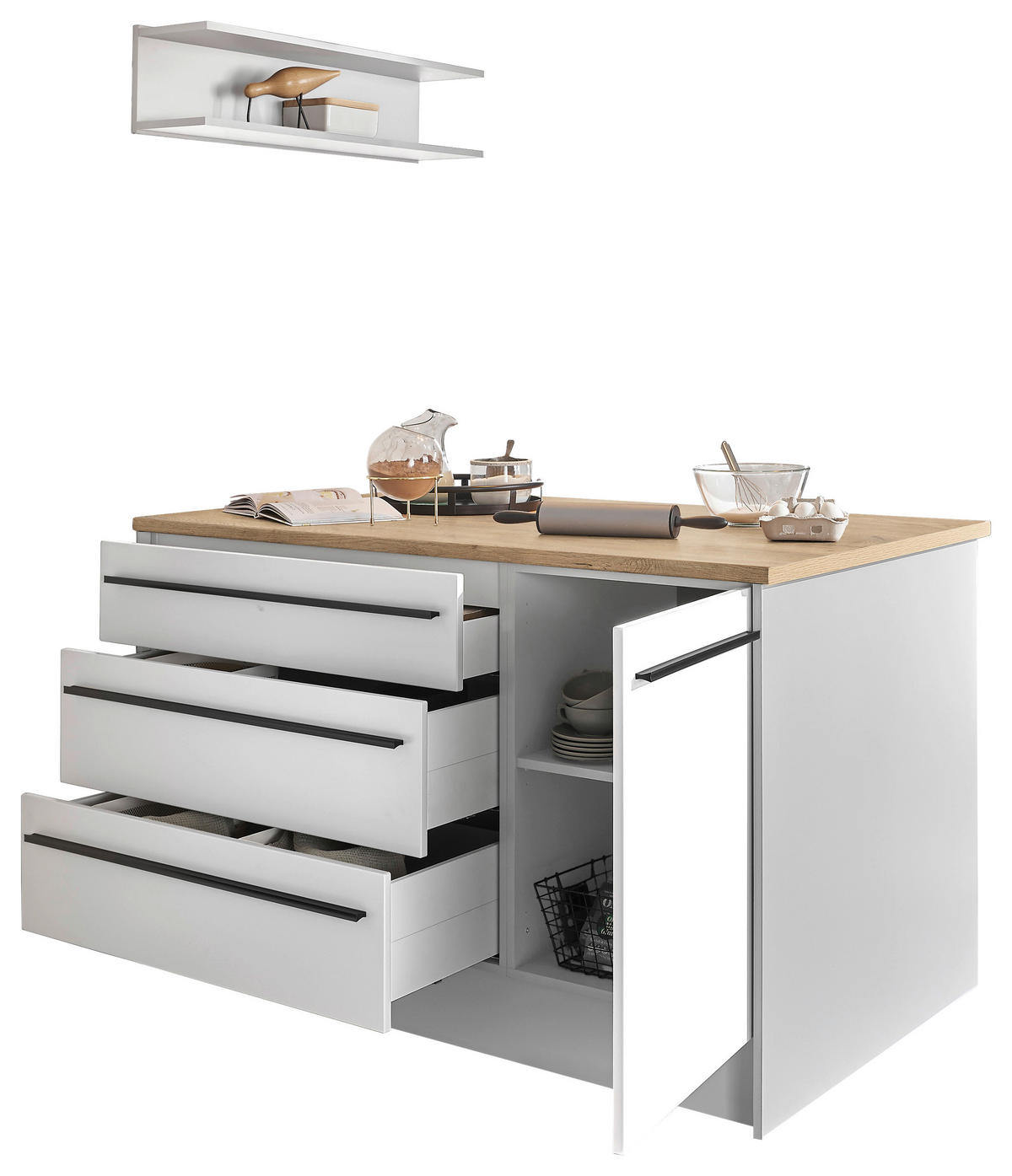 KÜCHENINSEL 145/90/90 cm  in Weiß, Eichefarben  - Eichefarben/Schwarz, Design, Holzwerkstoff/Kunststoff (145/90/90cm) - MID.YOU