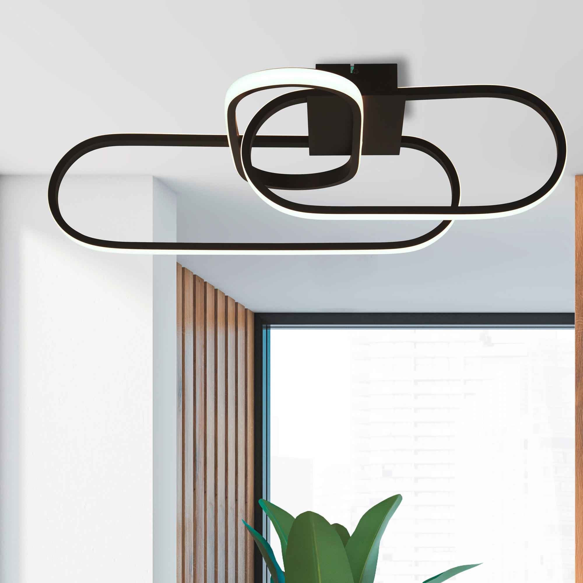 LED-DECKENLEUCHTE Clip 65/38,5/18 cm   - Schwarz/Weiß, Design, Kunststoff/Metall (65/38,5/18cm) - Searchlight