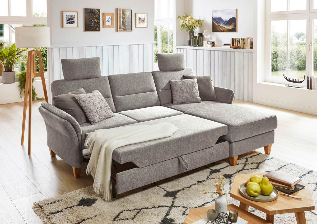 ECKSOFA in Flachgewebe Graubraun  - Eichefarben/Graubraun, Konventionell, Holz/Textil (252/162cm) - Sit & More