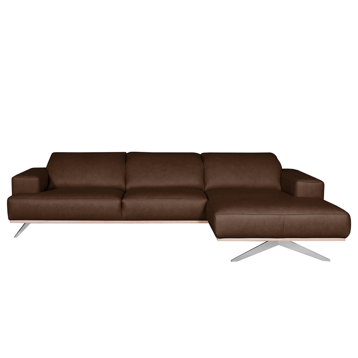 ECKSOFA Echtleder Dunkelbraun  - Chromfarben/Dunkelbraun, Design, Leder/Metall (295/187cm) - Livetastic