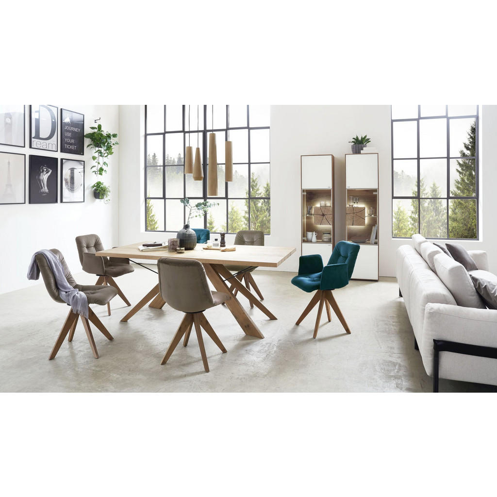 Thumbnail - Valnatura Vitrine, Weiß, Eiche, Transparent, Holz, Metall, Glas, Kerneiche, vollmassiv,mehrschichtige Massivholzplatte (...