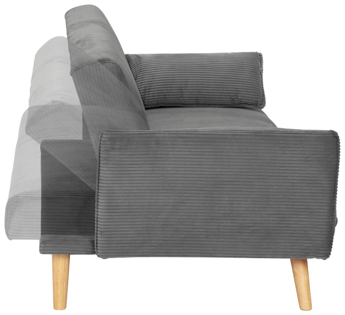 SCHLAFSOFA Cord Grau  - Naturfarben/Grau, Design, Holz/Textil (193/81/92cm) - Livetastic