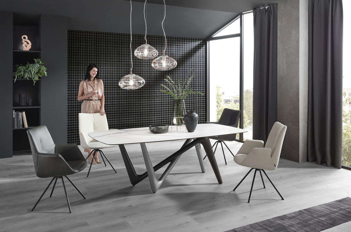 ESSTISCH in Kunststoff, Keramik 220/110/75 cm   - Weiss/Anthrazit, Design, Keramik/Kunststoff (220/110/75cm) - Dieter Knoll