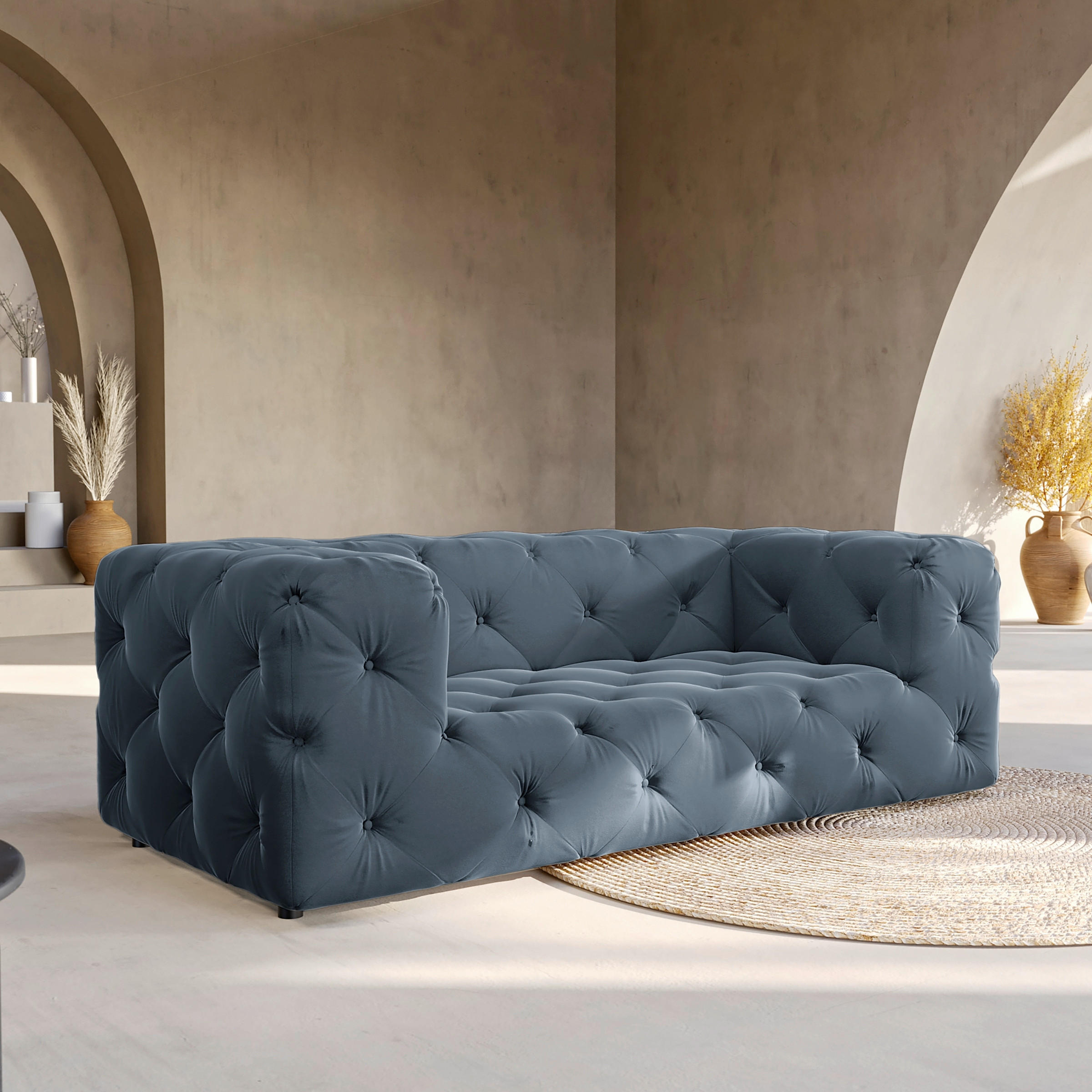 2-SITZER-SOFA Fresco Samt Dunkelblau  - Schwarz/Dunkelblau, Design, Kunststoff/Textil (193/71/100cm) - P & B