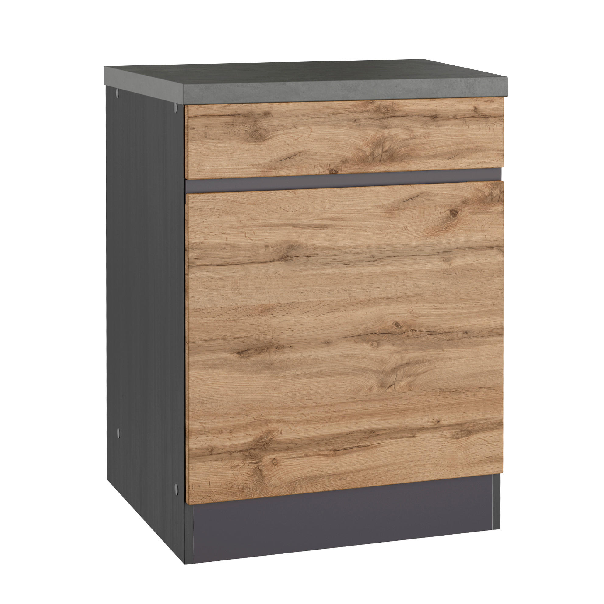 KÜCHENUNTERSCHRANK 60/86/60 cm  in Graphitfarben, Eiche Wotan  - Eiche Wotan/Graphitfarben, Design (60/86/60cm) - Held