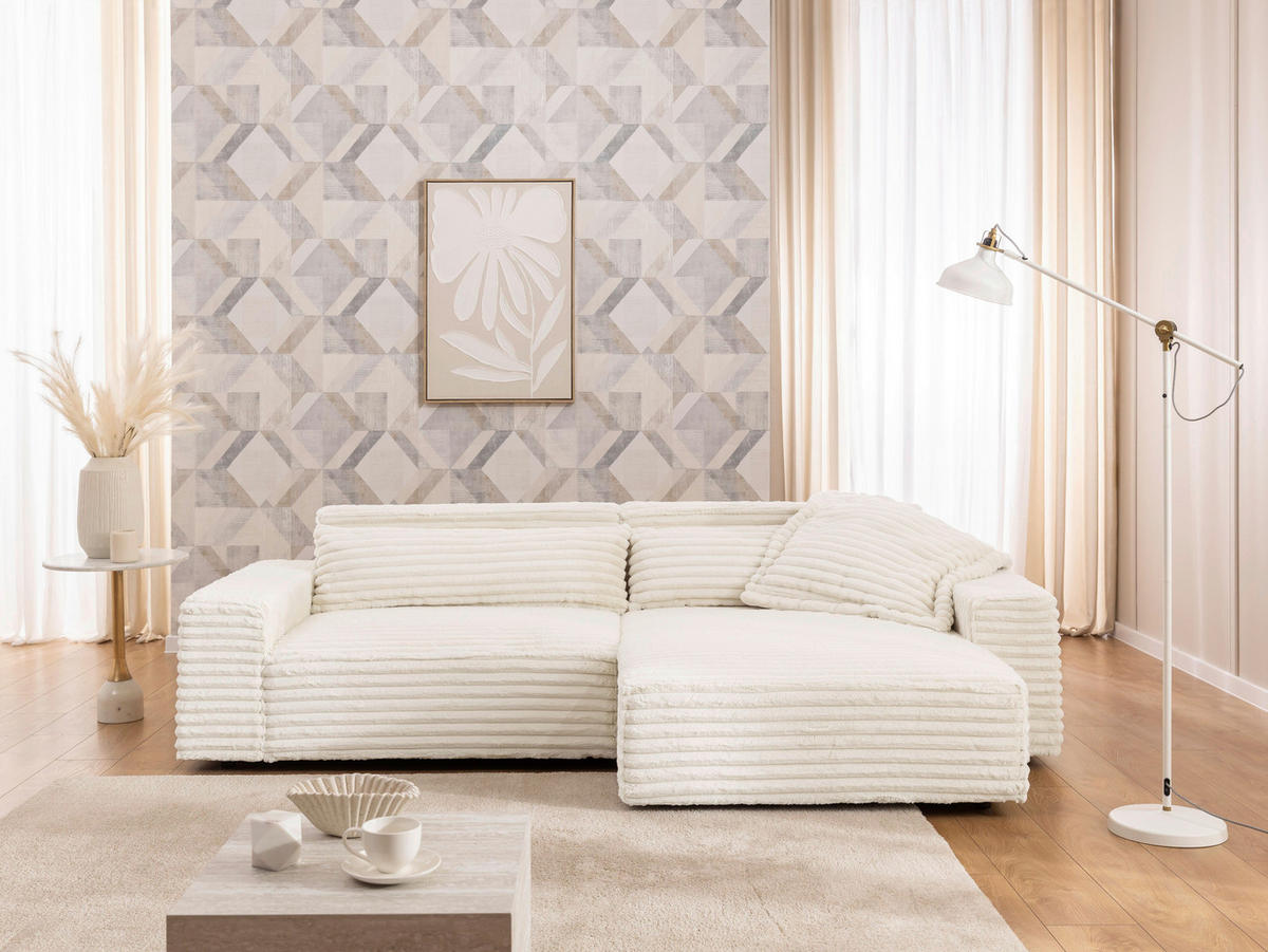 ECKSOFA Cord Beige  - Beige/Schwarz, Design, Kunststoff/Textil (251/142cm) - P & B