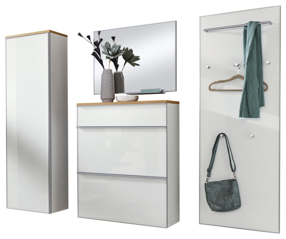 GARDEROBE 5-teilig  in 240/195/31 cm  - Weiss, Design, Glas/Holz (240/195/31cm)
