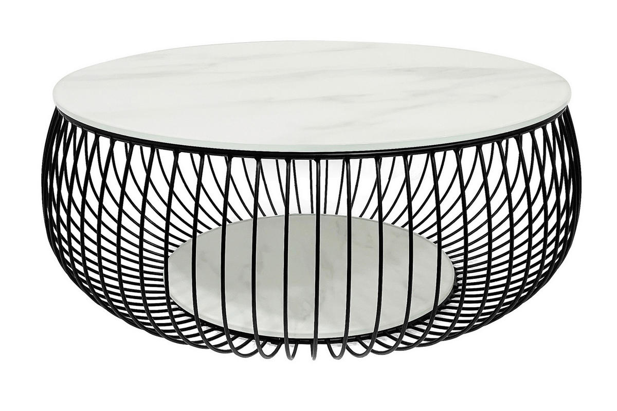 COUCHTISCH in Metall, Glas 86/86/35 cm  - Schwarz/Weiß, Design, Glas/Metall (86/86/35cm) - Livetastic