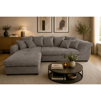 ECKSOFA LORENZO Grau Struktur Liegefläche im Originalstoff  - Schwarz/Grau, Design, Textil/Metall (188/302cm) - P & B