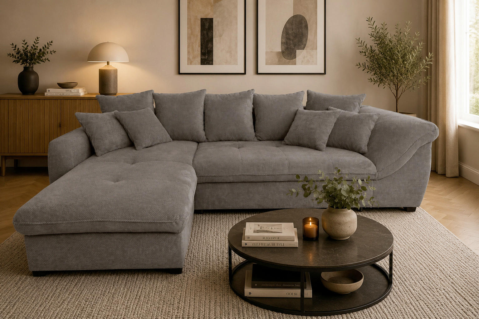 P & B ROHOVÁ SEDAČKA, textil, šedá