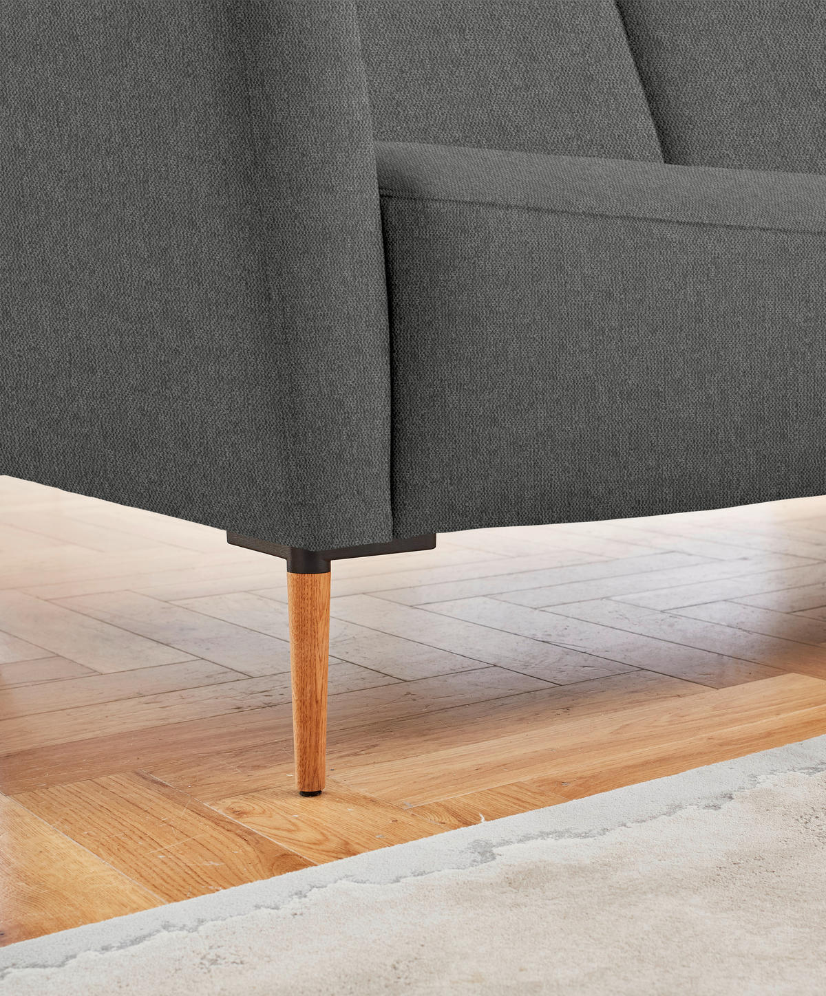 ECKSOFA  in Flachgewebe Dunkelgrau Rücken echt  238/186 cm  - Eichefarben/Dunkelgrau, Design, Holz/Textil (238/186cm) - Valnatura