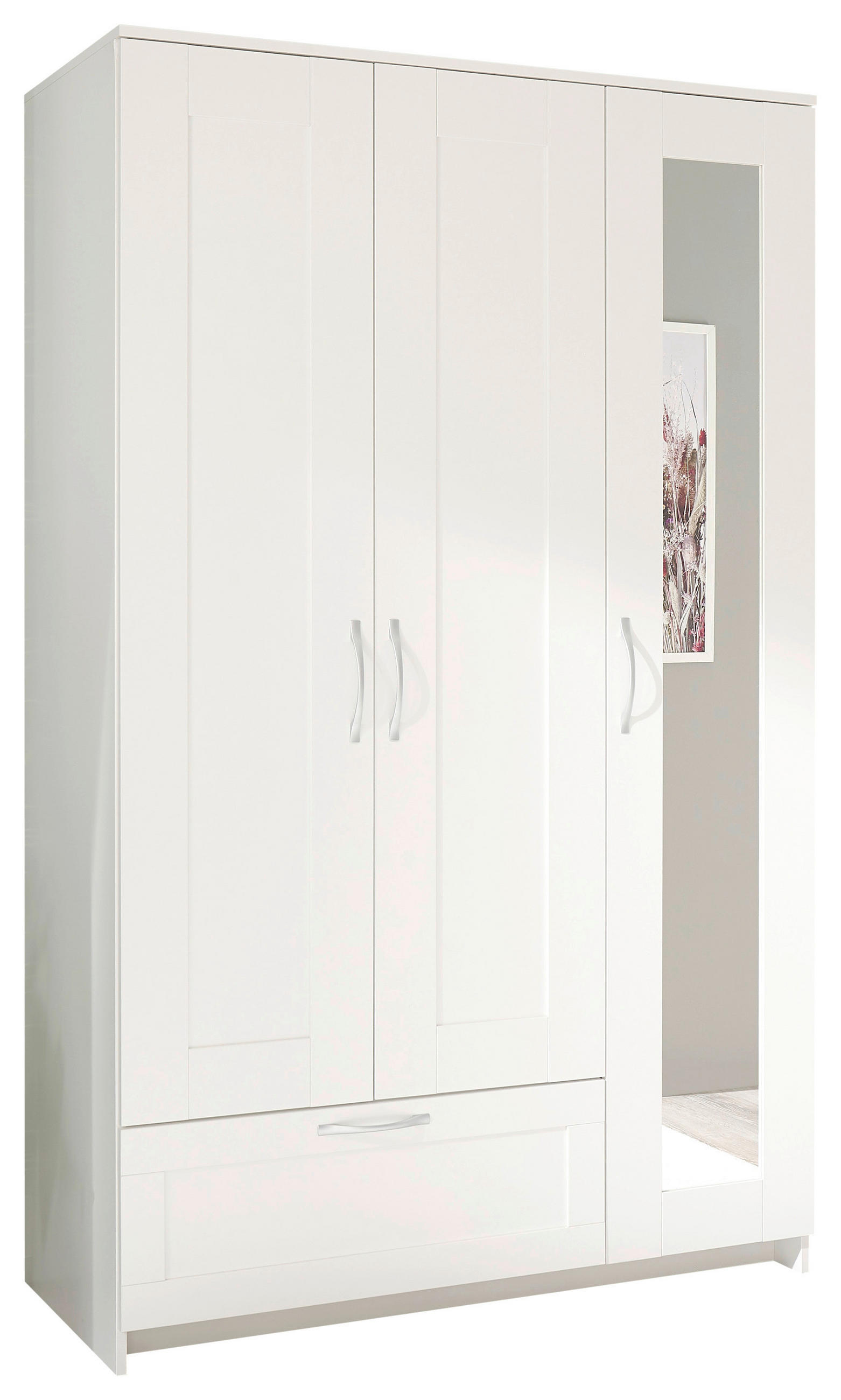 KLEIDERSCHRANK 117/191/50 cm,  in Weiß, 3-türig  - Alufarben/Weiß, KONVENTIONELL, Glas/Holzwerkstoff (117/191/50cm) - Boxxx