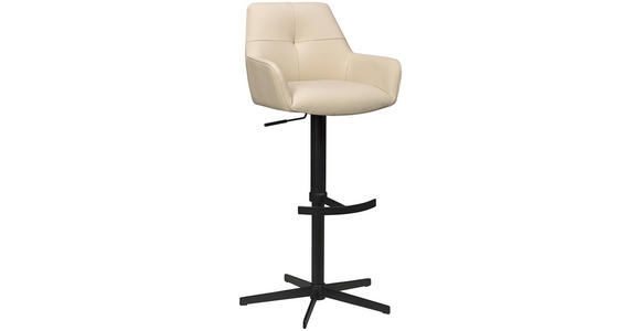 BARHOCKER Echtleder Beige Eisen Sitzfläche 360° drehbar, inklusive Armlehnen  - Beige/Schwarz, Design, Leder/Metall (54/99-117/52,5cm) - Novel