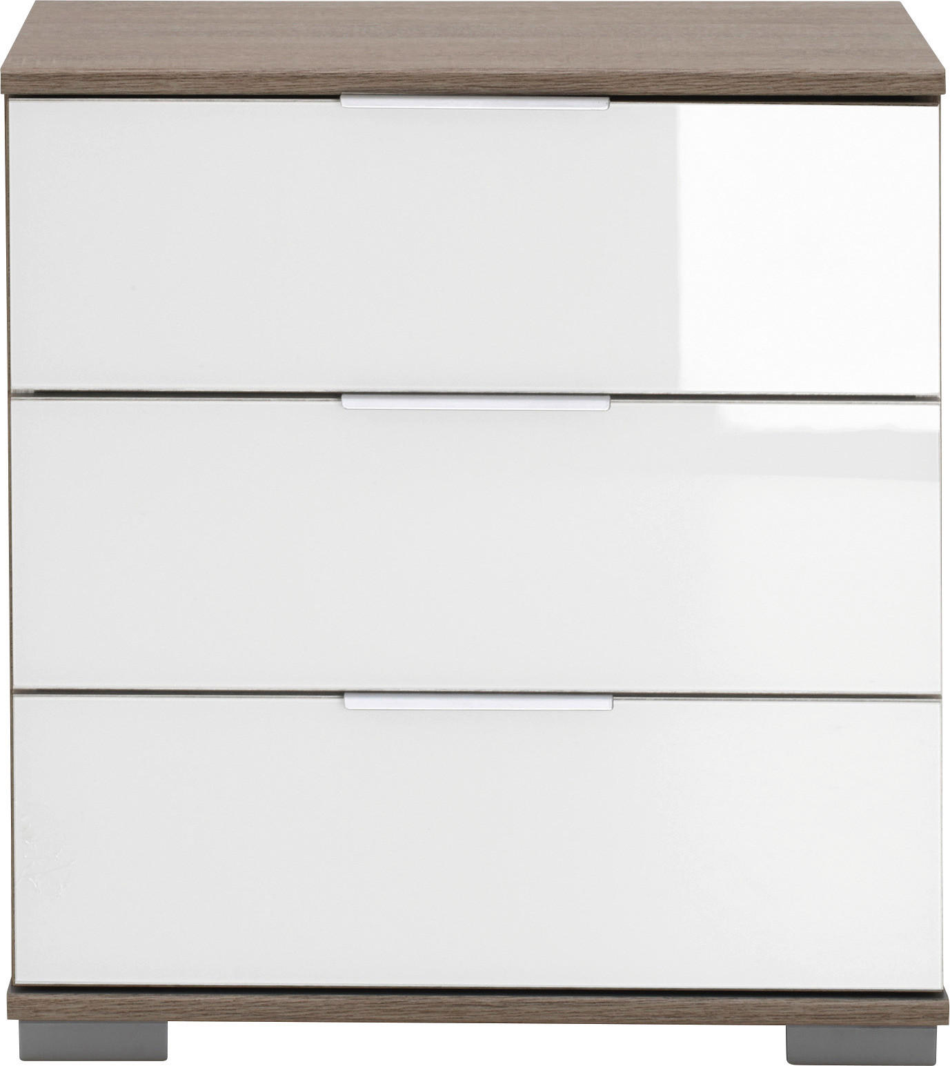 NACHTKÄSTCHEN in Weiß, Eichefarben  - Eichefarben/Alufarben, Design, Glas/Holzwerkstoff (52/58/38cm) - Carryhome