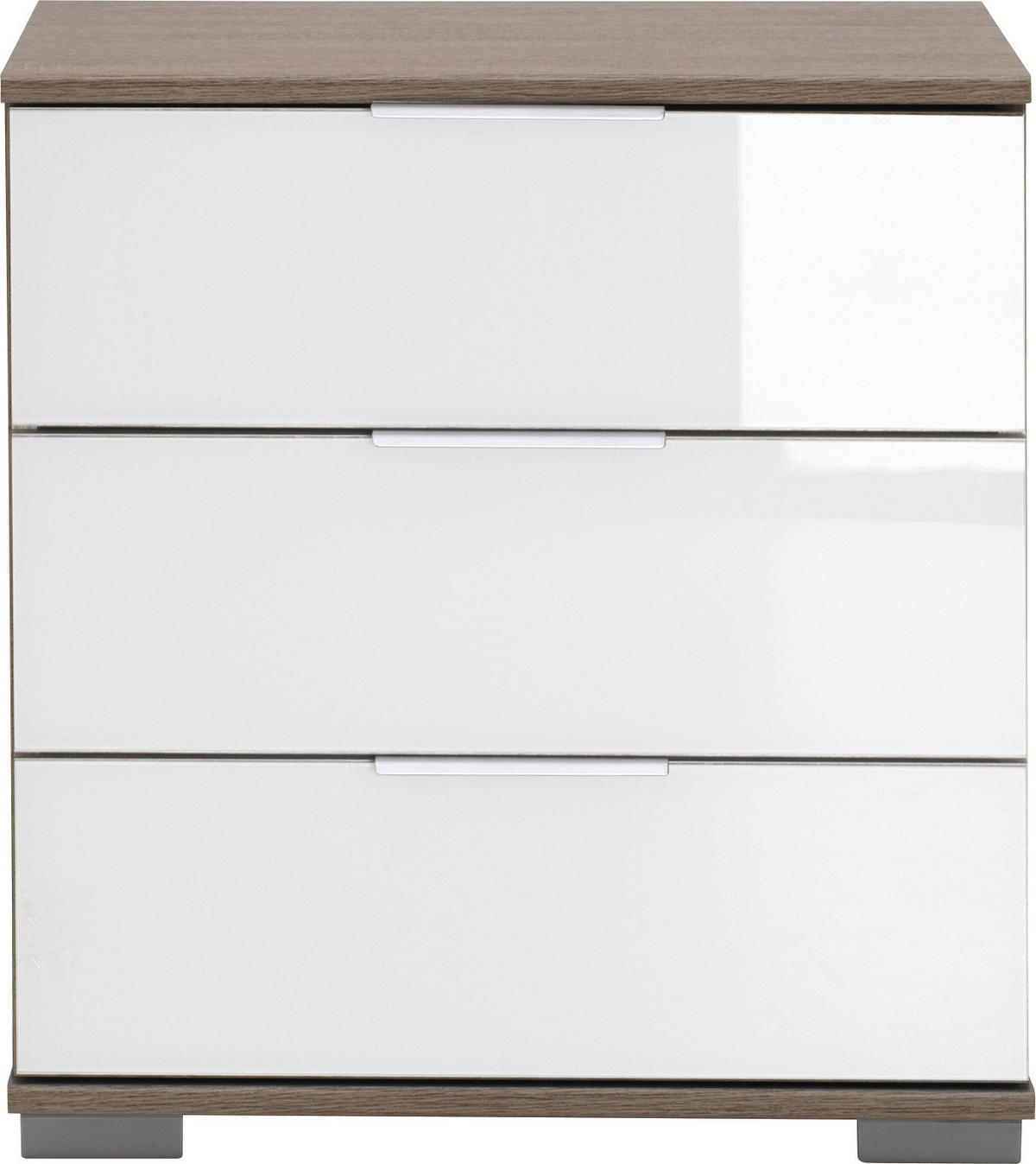 NOČNÍ STOLEK, bílá, barvy dubu, 52/58/38 cm - bílá/barvy dubu, Design, kov/kompozitní dřevo (52/58/38cm) - Carryhome