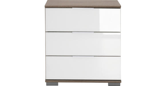 NACHTKÄSTCHEN in Weiß, Eichefarben - Eichefarben/Alufarben, Design, Glas/Holzwerkstoff (52/58/38cm) - Carryhome