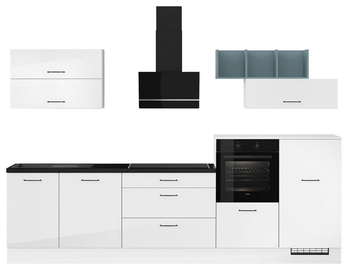 KÜCHENLEERBLOCK 320 cm   Weiss Hochglanz  - Weiss Hochglanz/Weiss, Design, Holzwerkstoff/Metall (320cm) - Impuls