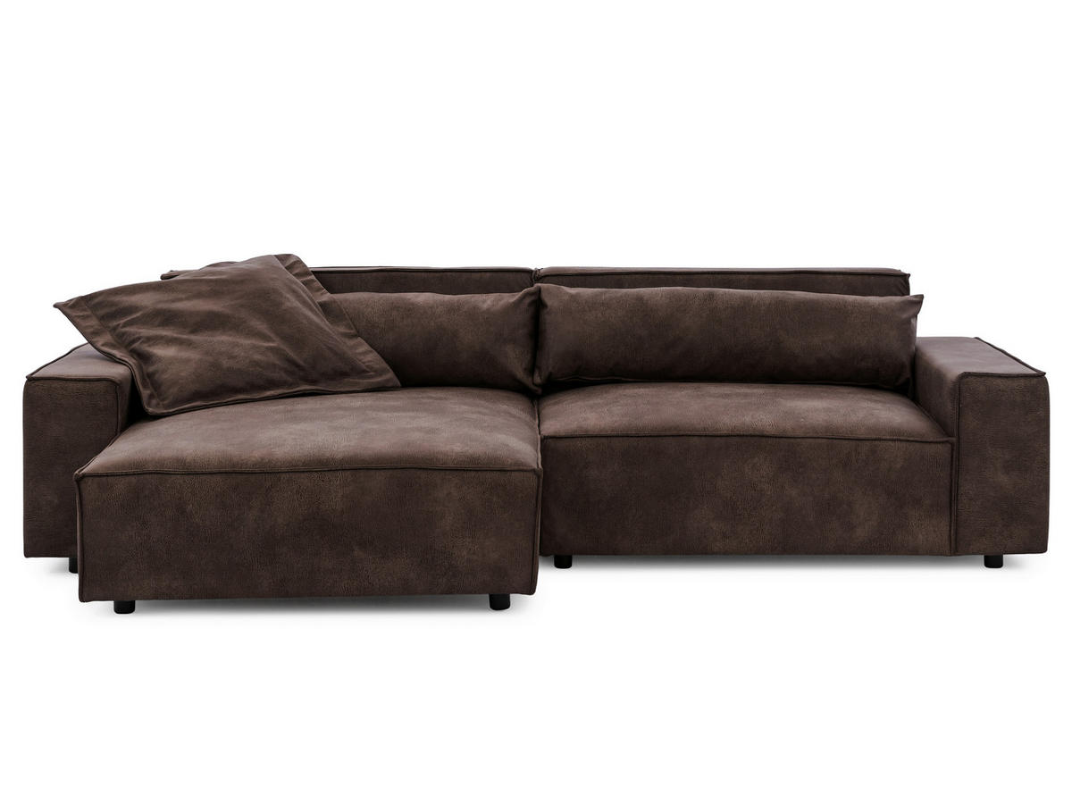 ECKSOFA Curduroy in Lederlook Dunkelbraun Rückenkissen  251/142 cm  - Dunkelbraun/Schwarz, Design, Kunststoff/Textil (251/142cm) - P & B