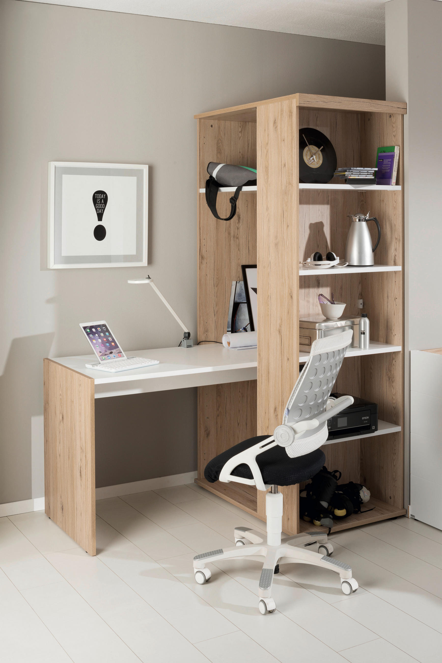  SCHRANK FIONN Weiß, Eichefarben  - Eichefarben/Weiß, Design, Holzwerkstoff (96/201,3/62,5cm) - Paidi