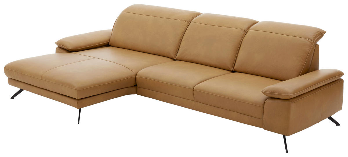 ECKSOFA in Echtleder Hellbraun  - Hellbraun/Schwarz, Design, Leder/Metall (328/193cm) - Dieter Knoll