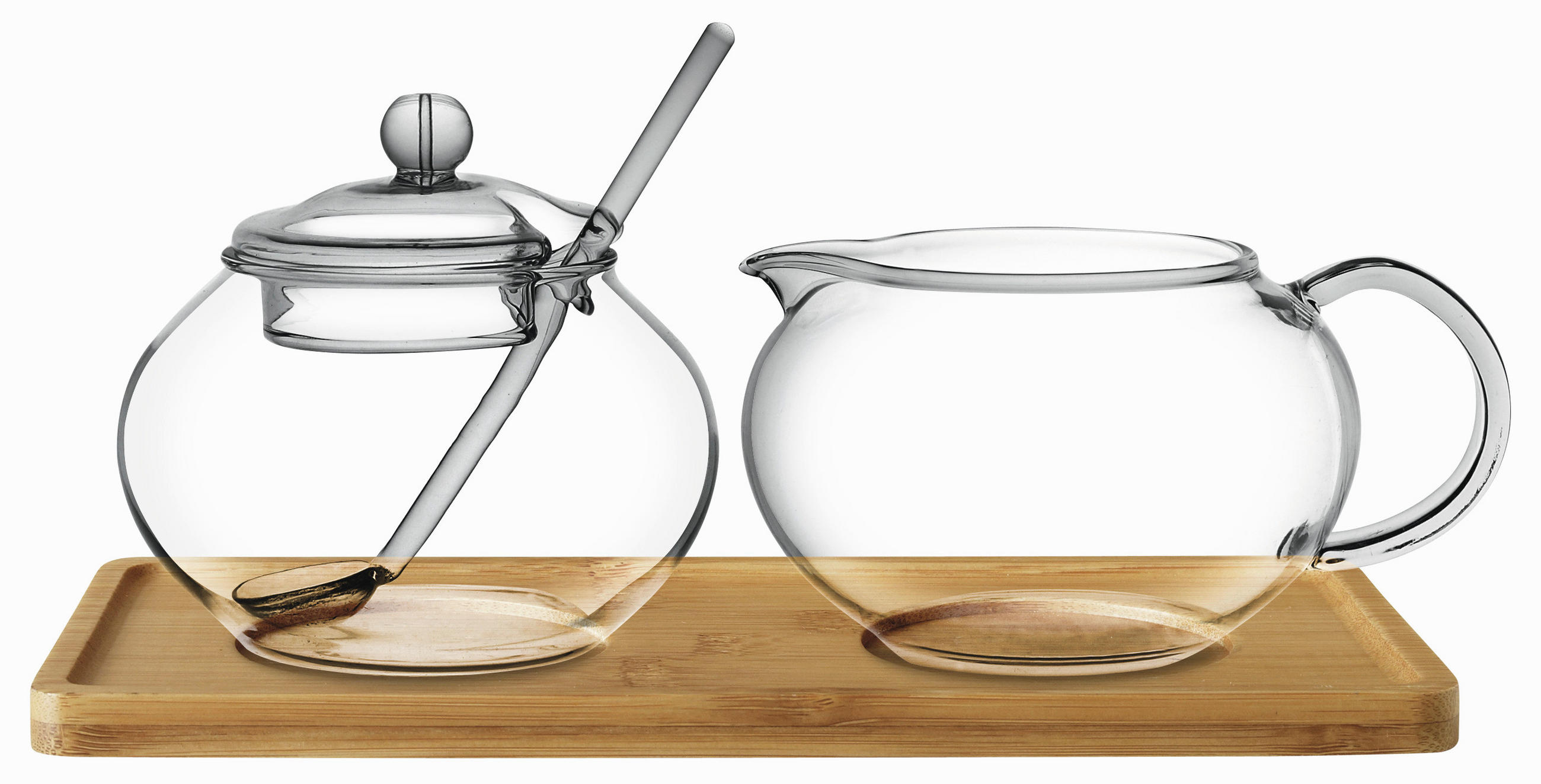 MILCH- UND ZUCKER-SET Holz, Glas  - Klar/Braun, Basics, Glas/Holz (22/11/13cm) - Novel