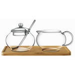MILCH- UND ZUCKER-SET Holz, Glas  - Klar/Braun, Basics, Glas/Holz (22/11/13cm) - Novel