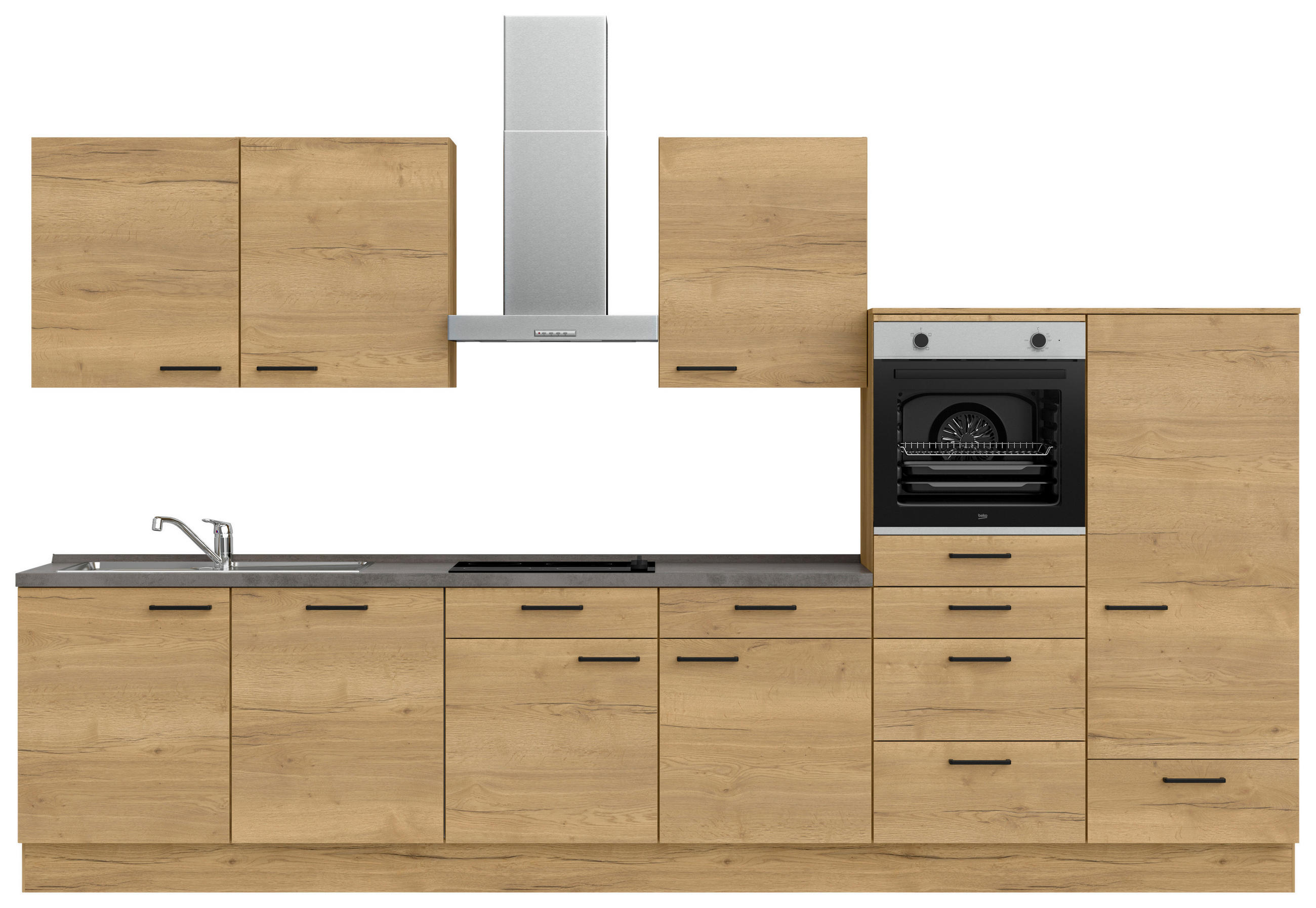 KÜCHENBLOCK 360 cm   in Eichefarben, Schieferfarben  - Schieferfarben/Eichefarben, MODERN, Holzwerkstoff/Metall (360cm) - Nobilia