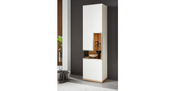 WOHNWAND  in Weiß, Eichefarben  290/218,3/52 cm  - Edelstahlfarben/Eichefarben, Design, Glas/Holz (290/218,3/52cm) - Dieter Knoll