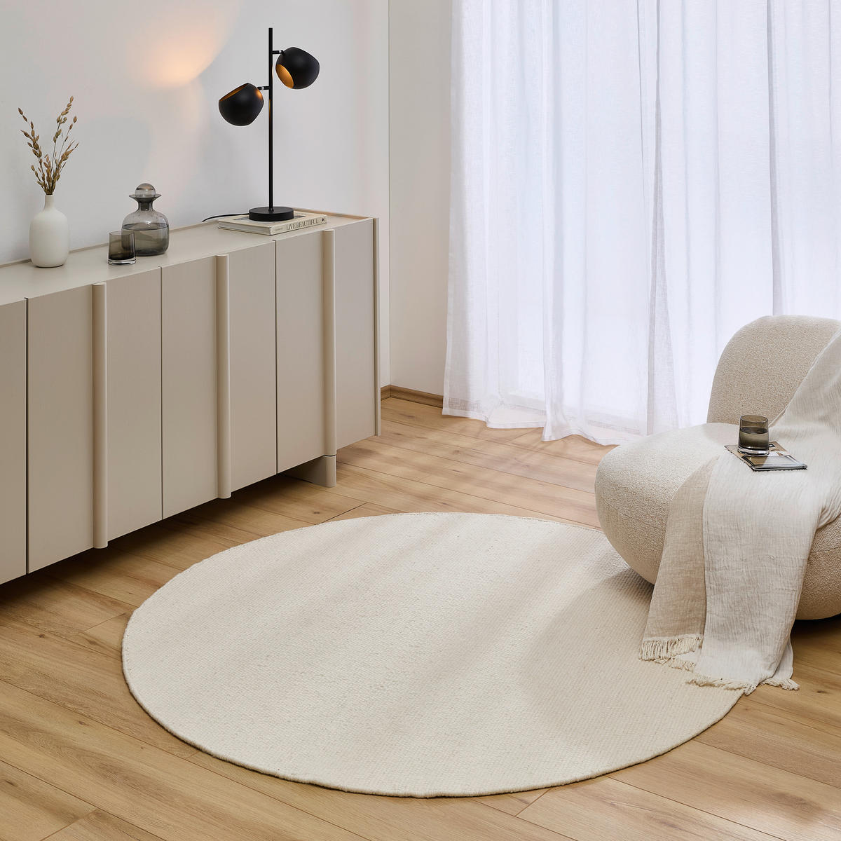 HANDWEBTEPPICH 160 cm Naturfarben rund  - Naturfarben, Natur, Textil (160cm) - Linea Natura