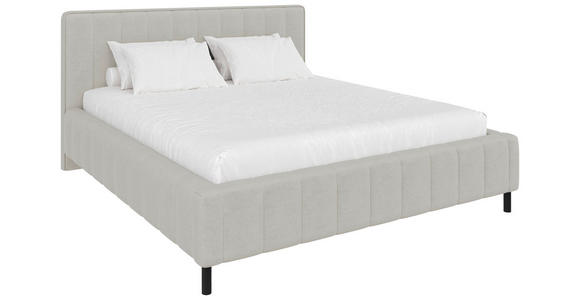 POLSTERBETT gepolstertes Kopfteil, Lattenrost, Bettkasten Beige 180/200 cm  - Beige/Schwarz, Design, Holz/Textil (180/200cm) - Carryhome