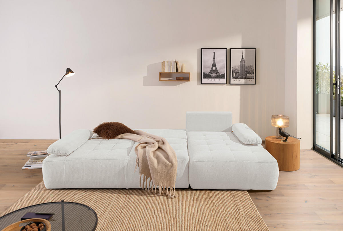 ECKSOFA Weiß Webstoff  - Schwarz/Weiß, KONVENTIONELL, Kunststoff/Textil (282/162cm) - Carryhome