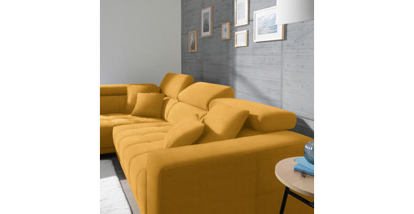 ECKSOFA in Mikrofaser Dunkelgelb  - Chromfarben/Dunkelgelb, Design, Textil/Metall (207/301cm) - Xora