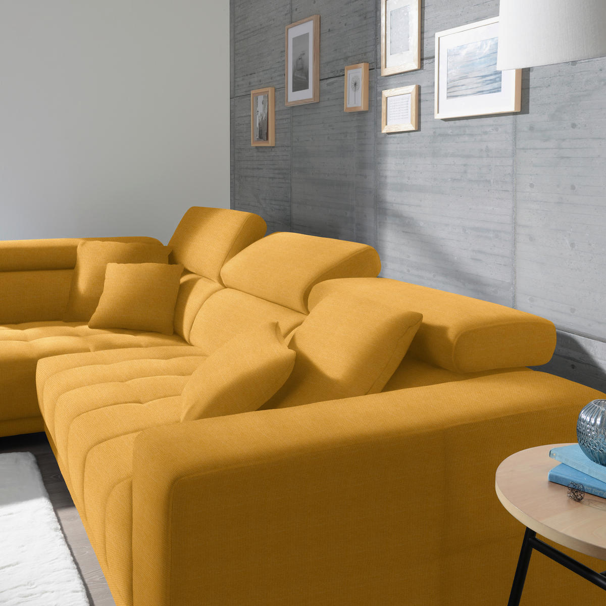 ECKSOFA in Mikrofaser Dunkelgelb  - Chromfarben/Dunkelgelb, Design, Textil/Metall (207/301cm) - Xora